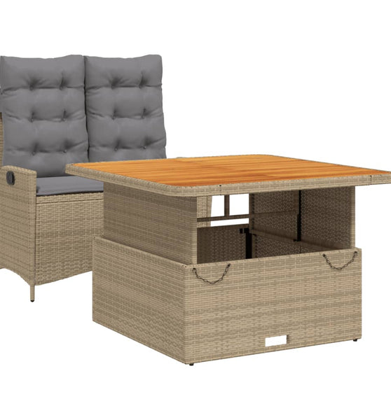 2-tlg. Garten-Essgruppe mit Kissen Beige Poly Rattan