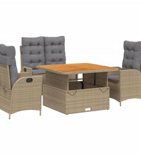 4-tlg. Garten-Essgruppe mit Kissen Beige Poly Rattan