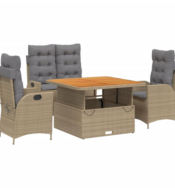 4-tlg. Garten-Essgruppe mit Kissen Beige Poly Rattan