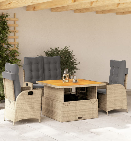 4-tlg. Garten-Essgruppe mit Kissen Beige Poly Rattan