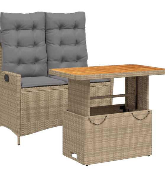 2-tlg. Garten-Essgruppe mit Kissen Beige Poly Rattan