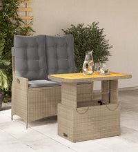 2-tlg. Garten-Essgruppe mit Kissen Beige Poly Rattan