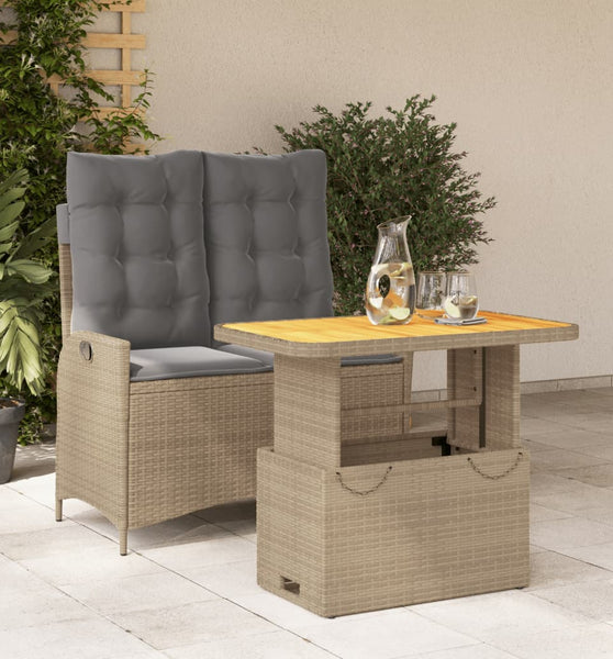 2-tlg. Garten-Essgruppe mit Kissen Beige Poly Rattan