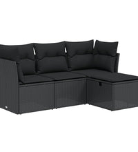 4-tlg. Garten-Sofagarnitur mit Kissen Schwarz Poly Rattan