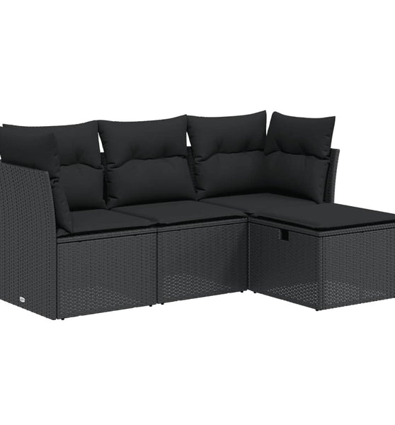 4-tlg. Garten-Sofagarnitur mit Kissen Schwarz Poly Rattan