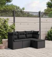 4-tlg. Garten-Sofagarnitur mit Kissen Schwarz Poly Rattan