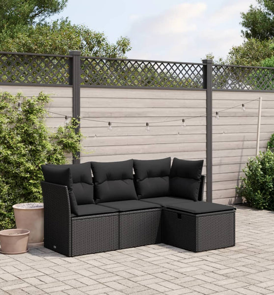 4-tlg. Garten-Sofagarnitur mit Kissen Schwarz Poly Rattan