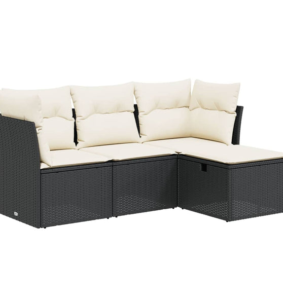 4-tlg. Garten-Sofagarnitur mit Kissen Schwarz Poly Rattan