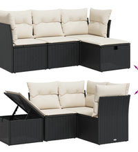 4-tlg. Garten-Sofagarnitur mit Kissen Schwarz Poly Rattan