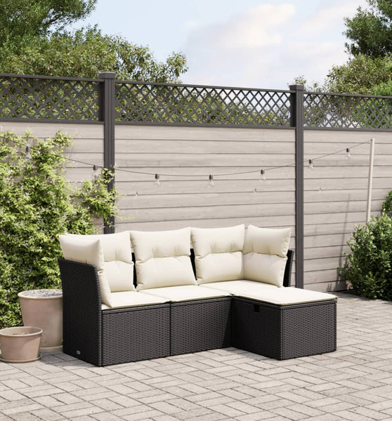 4-tlg. Garten-Sofagarnitur mit Kissen Schwarz Poly Rattan