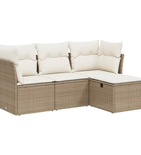 4-tlg. Garten-Sofagarnitur mit Kissen Beige Poly Rattan
