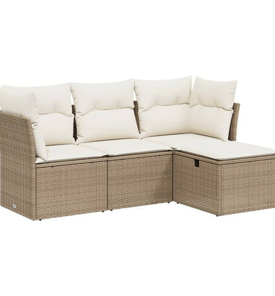4-tlg. Garten-Sofagarnitur mit Kissen Beige Poly Rattan