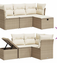4-tlg. Garten-Sofagarnitur mit Kissen Beige Poly Rattan
