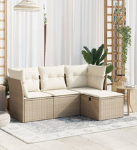 4-tlg. Garten-Sofagarnitur mit Kissen Beige Poly Rattan