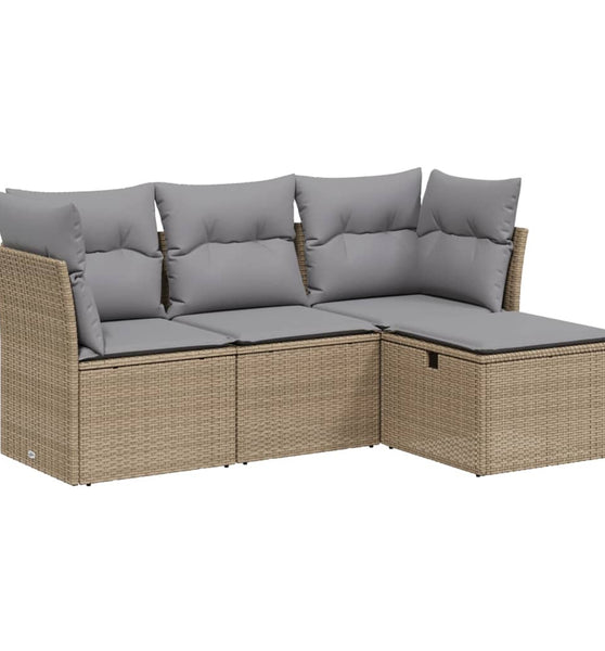 4-tlg. Garten-Sofagarnitur mit Kissen Beigemischung Poly Rattan