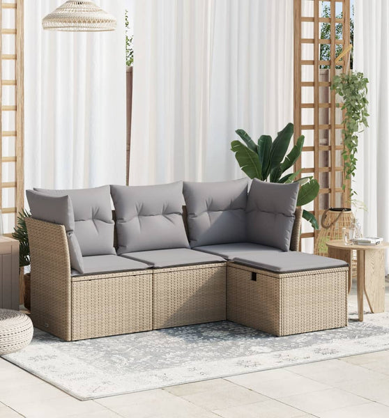 4-tlg. Garten-Sofagarnitur mit Kissen Beigemischung Poly Rattan