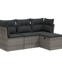4-tlg. Garten-Sofagarnitur mit Kissen Grau Poly Rattan