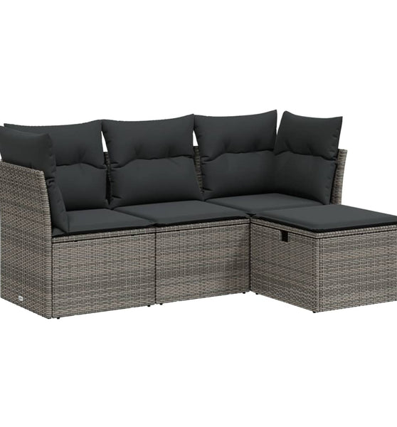 4-tlg. Garten-Sofagarnitur mit Kissen Grau Poly Rattan