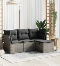 4-tlg. Garten-Sofagarnitur mit Kissen Grau Poly Rattan