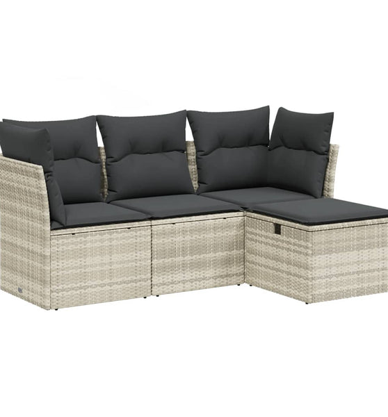 4-tlg. Garten-Sofagarnitur mit Kissen Hellgrau Poly Rattan