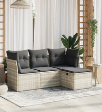 4-tlg. Garten-Sofagarnitur mit Kissen Hellgrau Poly Rattan