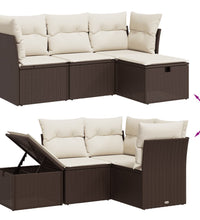 4-tlg. Garten-Sofagarnitur mit Kissen Braun Poly Rattan