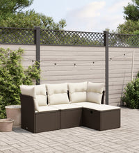4-tlg. Garten-Sofagarnitur mit Kissen Braun Poly Rattan