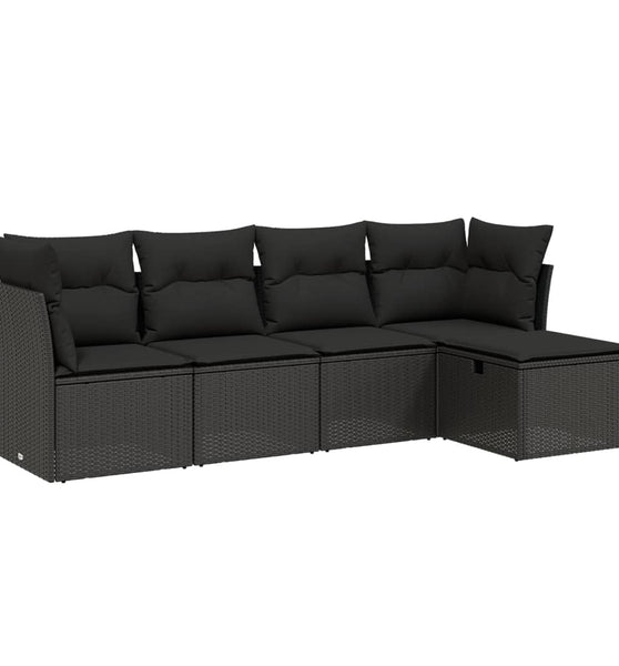 5-tlg. Garten-Sofagarnitur mit Kissen Schwarz Poly Rattan