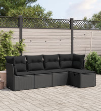 5-tlg. Garten-Sofagarnitur mit Kissen Schwarz Poly Rattan