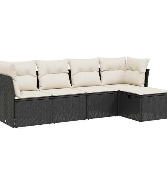 5-tlg. Garten-Sofagarnitur mit Kissen Schwarz Poly Rattan