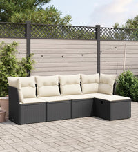 5-tlg. Garten-Sofagarnitur mit Kissen Schwarz Poly Rattan