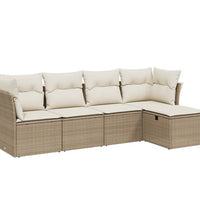 5-tlg. Garten-Sofagarnitur mit Kissen Beige Poly Rattan