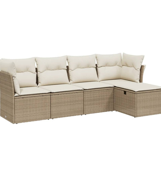 5-tlg. Garten-Sofagarnitur mit Kissen Beige Poly Rattan