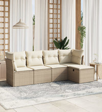 5-tlg. Garten-Sofagarnitur mit Kissen Beige Poly Rattan