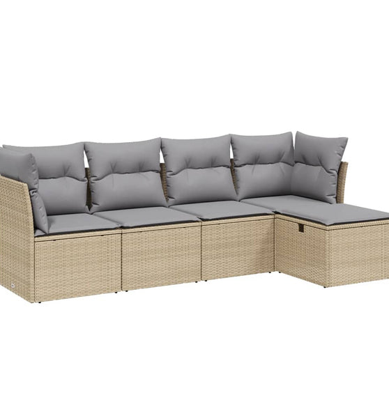 5-tlg. Garten-Sofagarnitur mit Kissen Beige Poly Rattan
