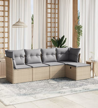 5-tlg. Garten-Sofagarnitur mit Kissen Beige Poly Rattan