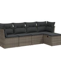 5-tlg. Garten-Sofagarnitur mit Kissen Grau Poly Rattan