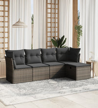 5-tlg. Garten-Sofagarnitur mit Kissen Grau Poly Rattan