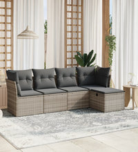 5-tlg. Garten-Sofagarnitur mit Kissen Hellgrau Poly Rattan