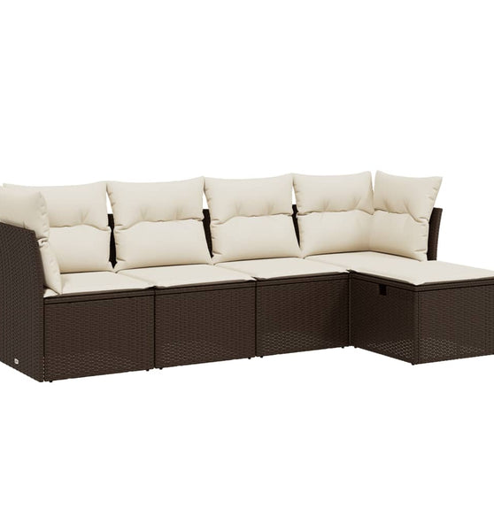 5-tlg. Garten-Sofagarnitur mit Kissen Braun Poly Rattan