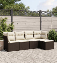 5-tlg. Garten-Sofagarnitur mit Kissen Braun Poly Rattan