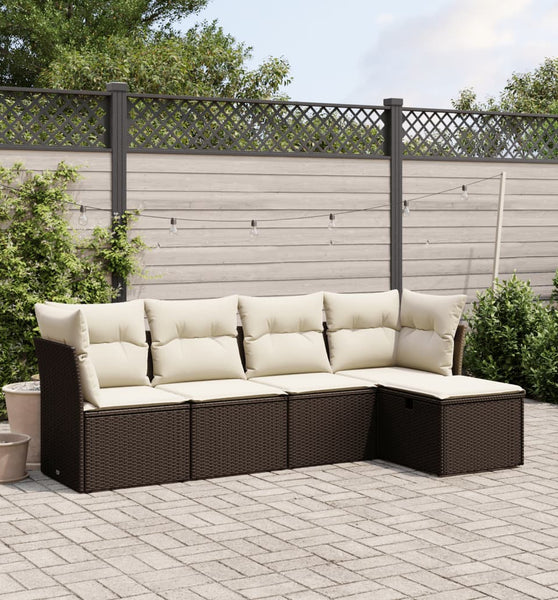 5-tlg. Garten-Sofagarnitur mit Kissen Braun Poly Rattan