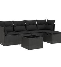 6-tlg. Garten-Sofagarnitur mit Kissen Schwarz Poly Rattan