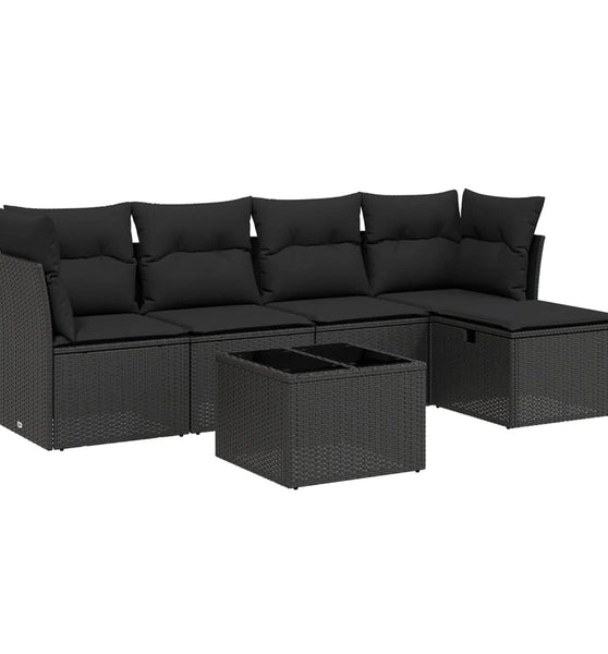6-tlg. Garten-Sofagarnitur mit Kissen Schwarz Poly Rattan