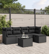 6-tlg. Garten-Sofagarnitur mit Kissen Schwarz Poly Rattan