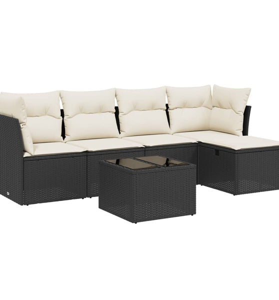 6-tlg. Garten-Sofagarnitur mit Kissen Schwarz Poly Rattan