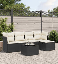 6-tlg. Garten-Sofagarnitur mit Kissen Schwarz Poly Rattan