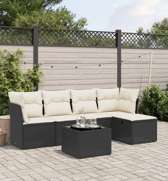 6-tlg. Garten-Sofagarnitur mit Kissen Schwarz Poly Rattan