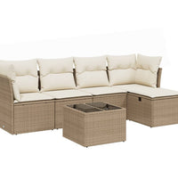 6-tlg. Garten-Sofagarnitur mit Kissen Beige Poly Rattan