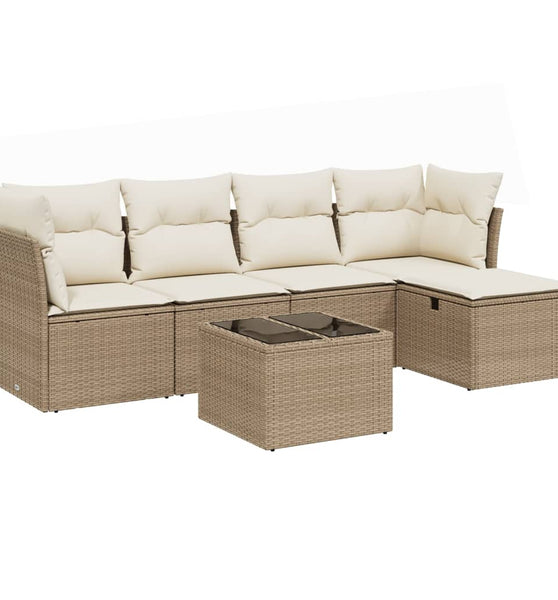 6-tlg. Garten-Sofagarnitur mit Kissen Beige Poly Rattan